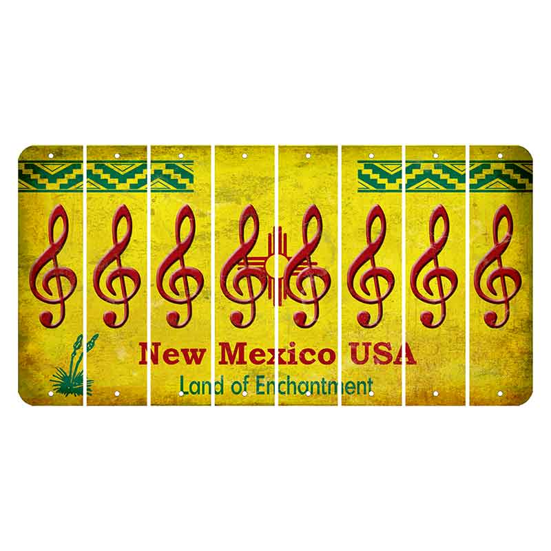 New Mexico USA Yellow Cut License Plate Strips (Set of 8) Music Note