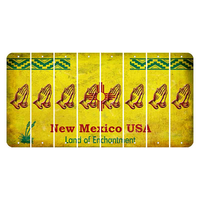 New Mexico USA Yellow Cut License Plate Strips (Set of 8) Praying Hands