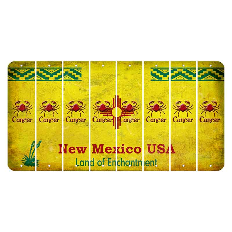 New Mexico USA Yellow Cut License Plate Strips (Set of 8) Zodiac Sign - Cancer