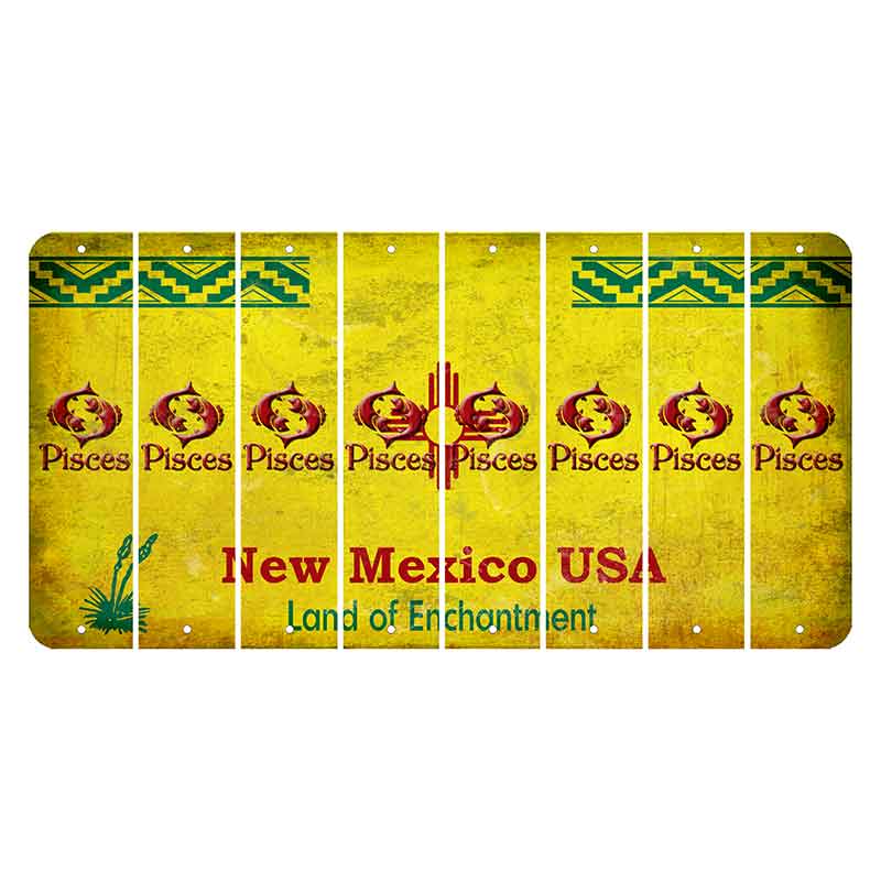 New Mexico USA Yellow Cut License Plate Strips (Set of 8) Zodiac Sign - Pisces