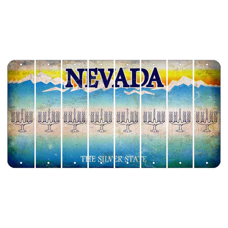 Nevada Silver State Cut License Plate Strips (Set of 8) Menorah