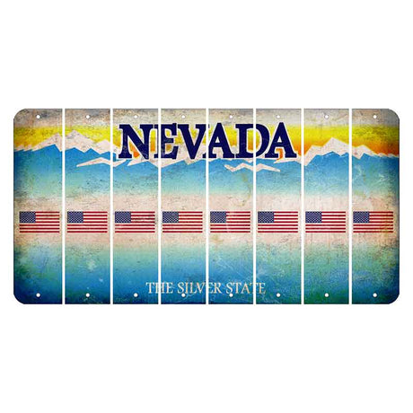 Nevada Silver State Cut License Plate Strips (Set of 8) American Flag