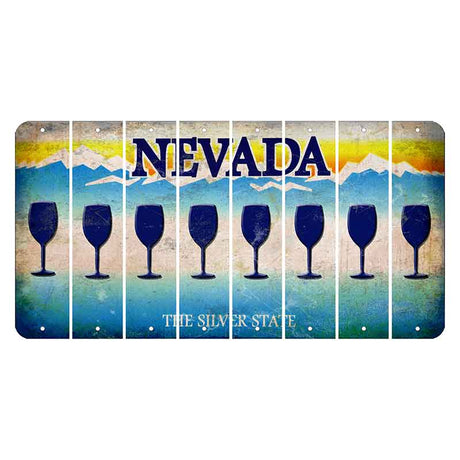 Nevada Silver State Cut License Plate Strips (Set of 8) Wine Glass