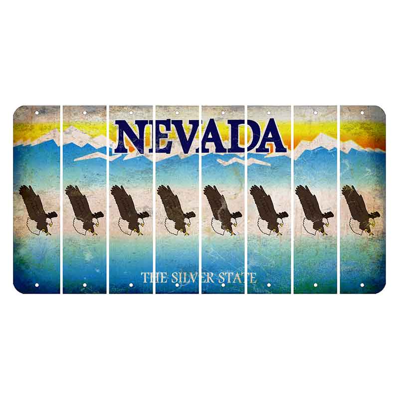 Nevada Silver State Cut License Plate Strips (Set of 8) Bald Eagle