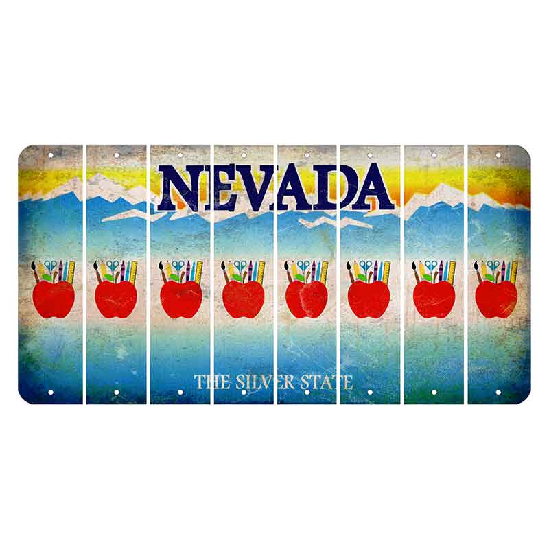 Nevada Silver State Cut License Plate Strips (Set of 8) Teacher Apple