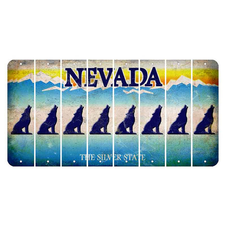 Nevada Silver State Cut License Plate Strips (Set of 8) Howling Wolf