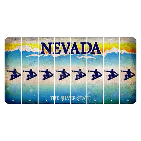 Nevada Silver State Cut License Plate Strips (Set of 8) Snowboarder