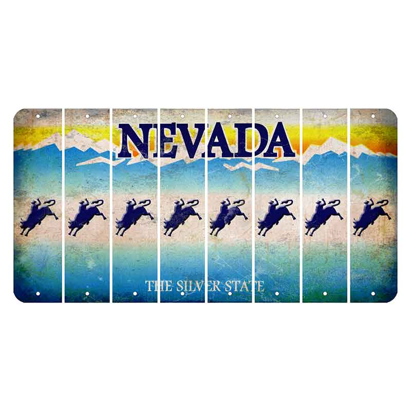 Nevada Silver State Cut License Plate Strips (Set of 8) Bull Rider