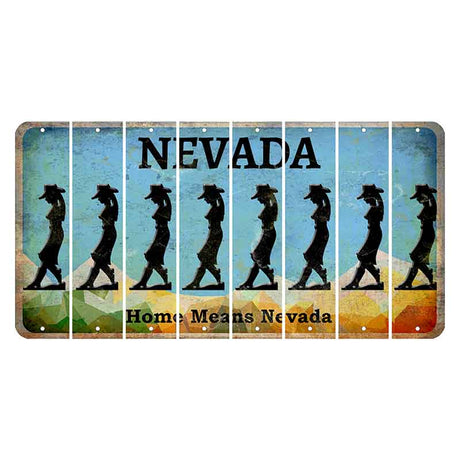 Nevada Home Means Nevada Cut License Plate Strips (Set of 8) Cowgirl - Leaning