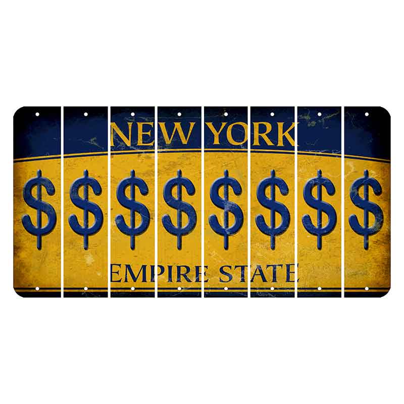 New York Yellow Empire State Cut License Plate Strips (Set of 8) Dollar Sign