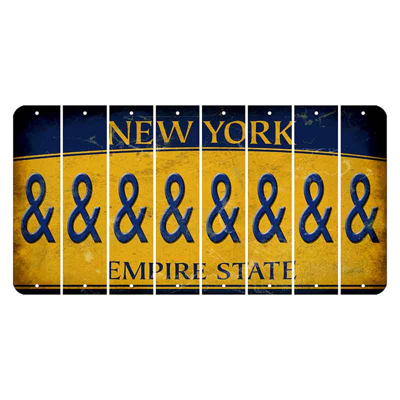 New York Yellow Empire State Cut License Plate Strips (Set of 8) And Sign