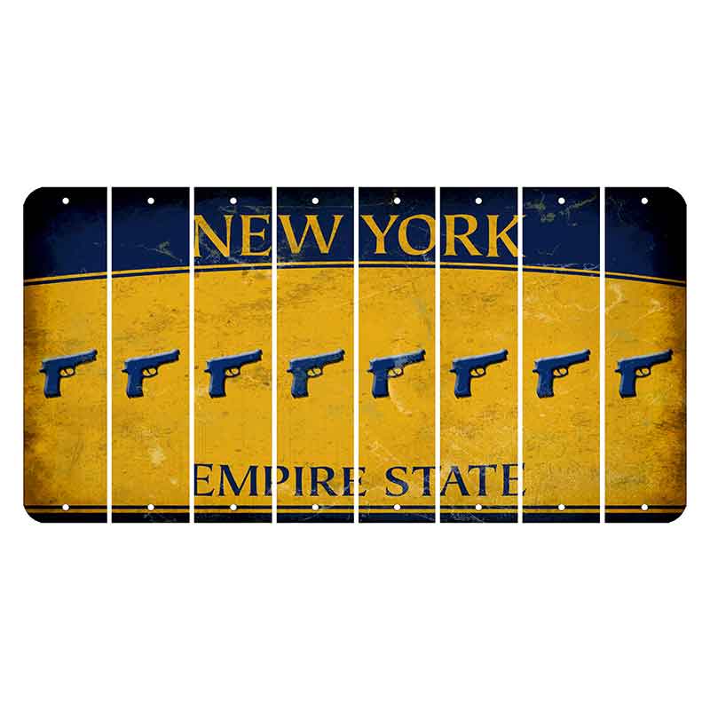 New York Yellow Empire State Cut License Plate Strips (Set of 8) Handgun