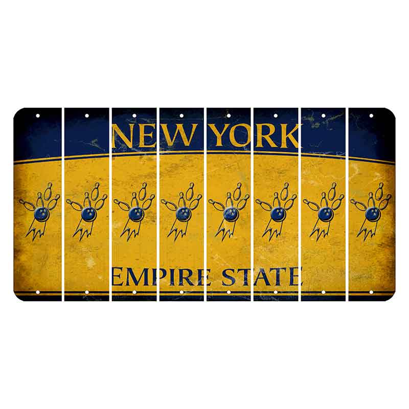 New York Yellow Empire State Cut License Plate Strips (Set of 8) Bowling