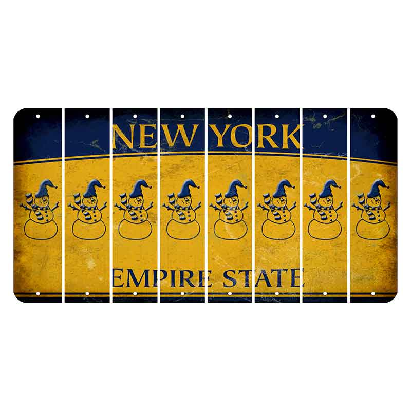 New York Yellow Empire State Cut License Plate Strips (Set of 8) Snowman