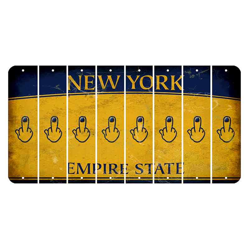 New York Yellow Empire State Cut License Plate Strips (Set of 8) Middle Finger