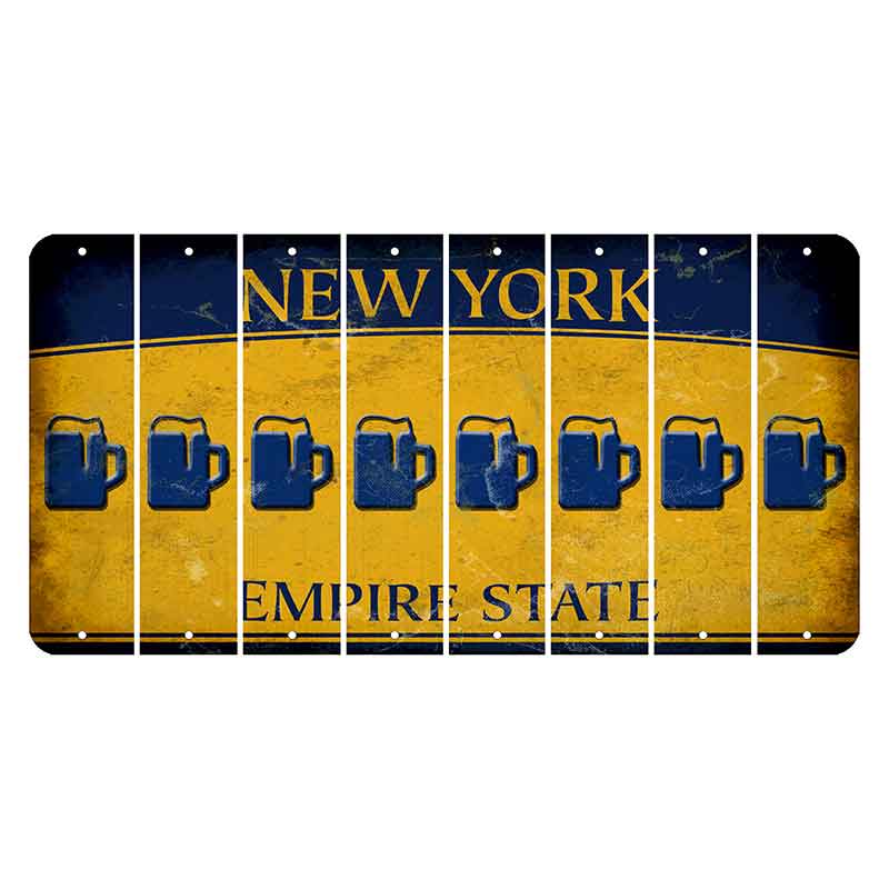 New York Yellow Empire State Cut License Plate Strips (Set of 8) Beer Mug