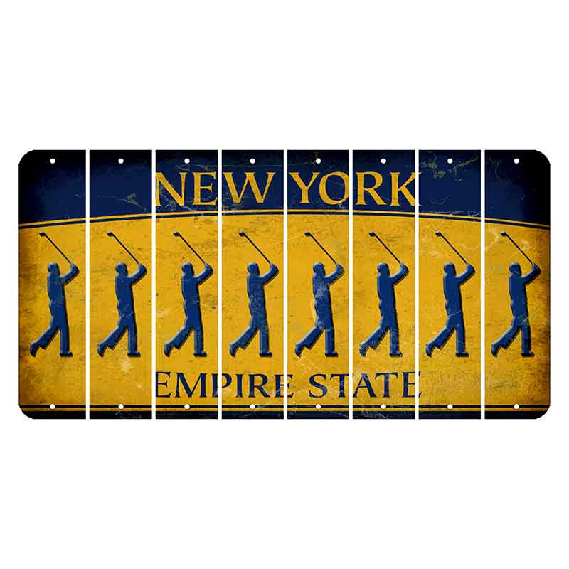 New York Yellow Empire State Cut License Plate Strips (Set of 8) Male Golfer