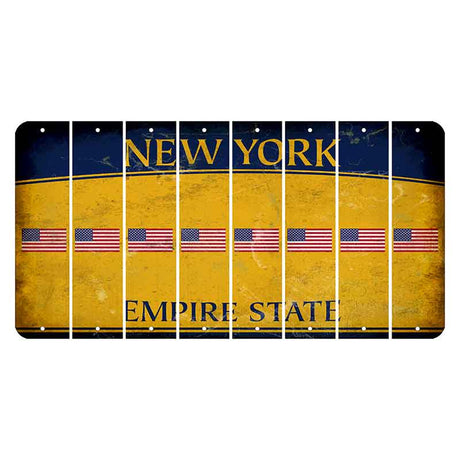 New York Yellow Empire State Cut License Plate Strips (Set of 8) American Flag