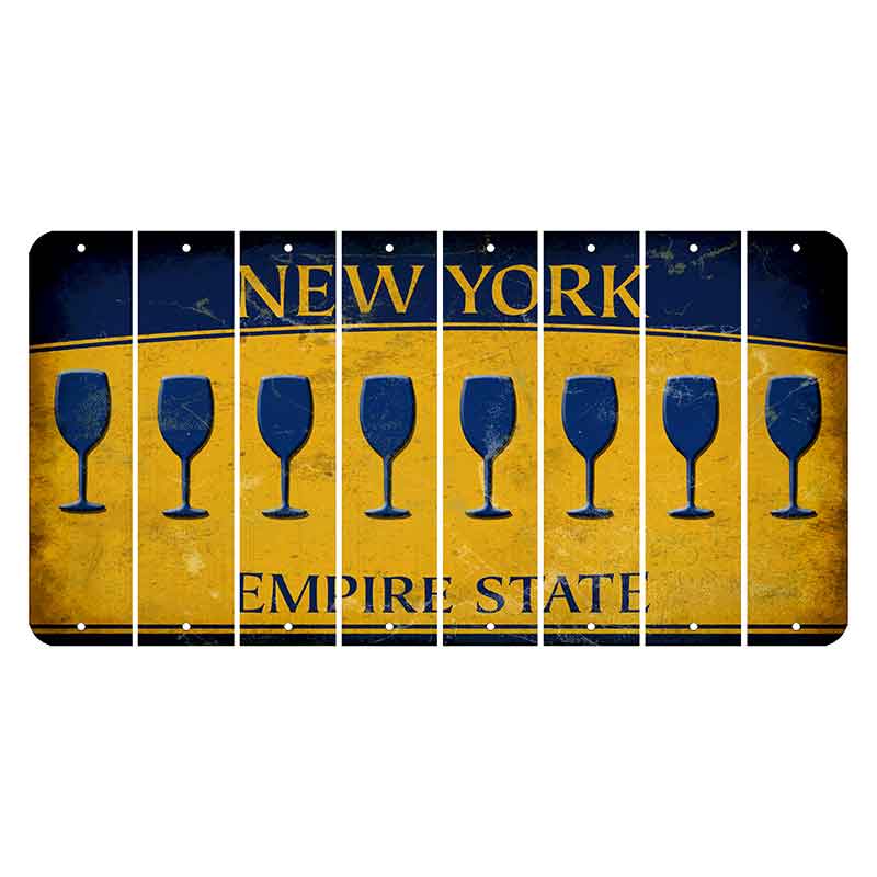 New York Yellow Empire State Cut License Plate Strips (Set of 8) Wine Glass