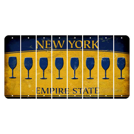 New York Yellow Empire State Cut License Plate Strips (Set of 8) Wine Glass