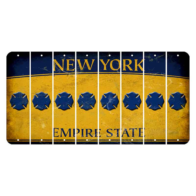 New York Yellow Empire State Cut License Plate Strips (Set of 8) Fire Badge