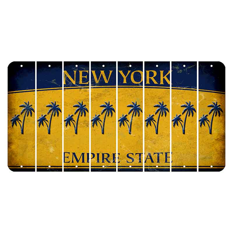 New York Yellow Empire State Cut License Plate Strips (Set of 8) Palm Trees