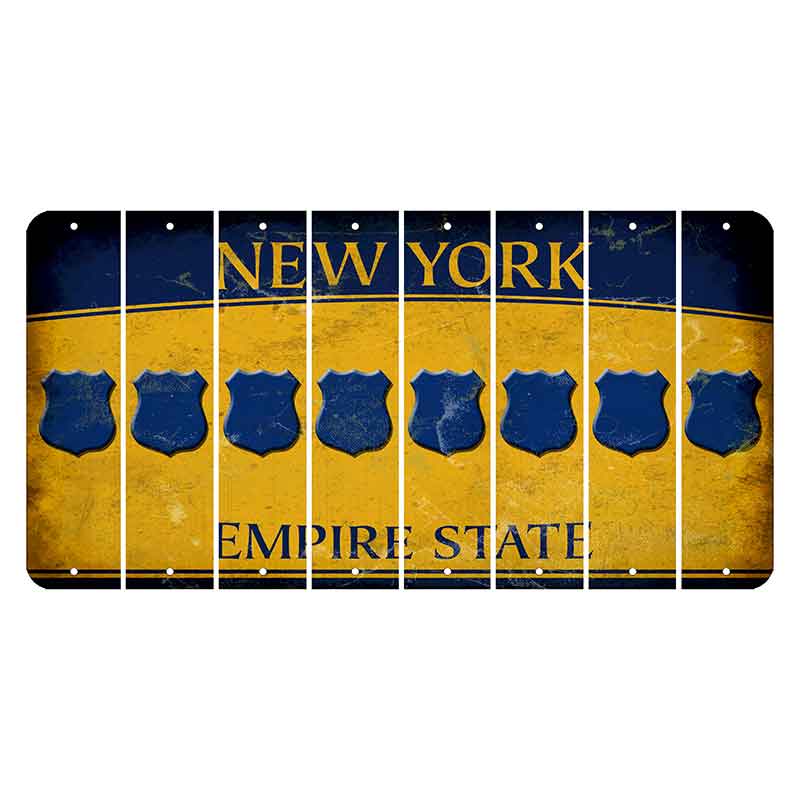 New York Yellow Empire State Cut License Plate Strips (Set of 8) Police Badge