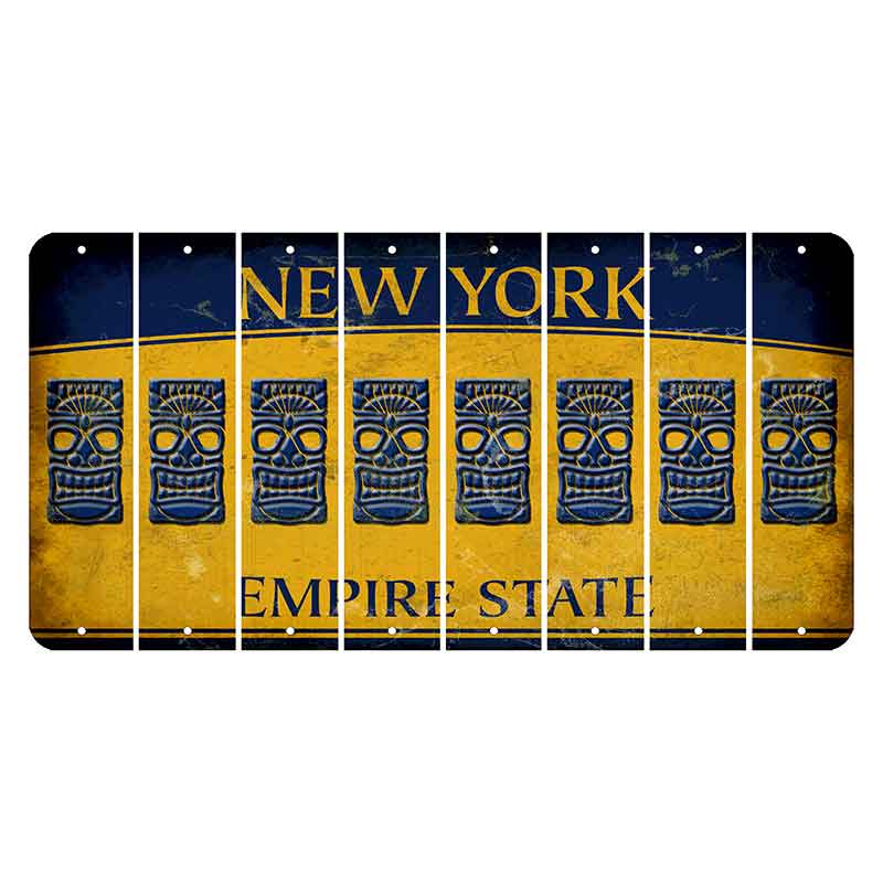 New York Yellow Empire State Cut License Plate Strips (Set of 8) Tiki