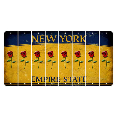 New York Yellow Empire State Cut License Plate Strips (Set of 8) Red Rose