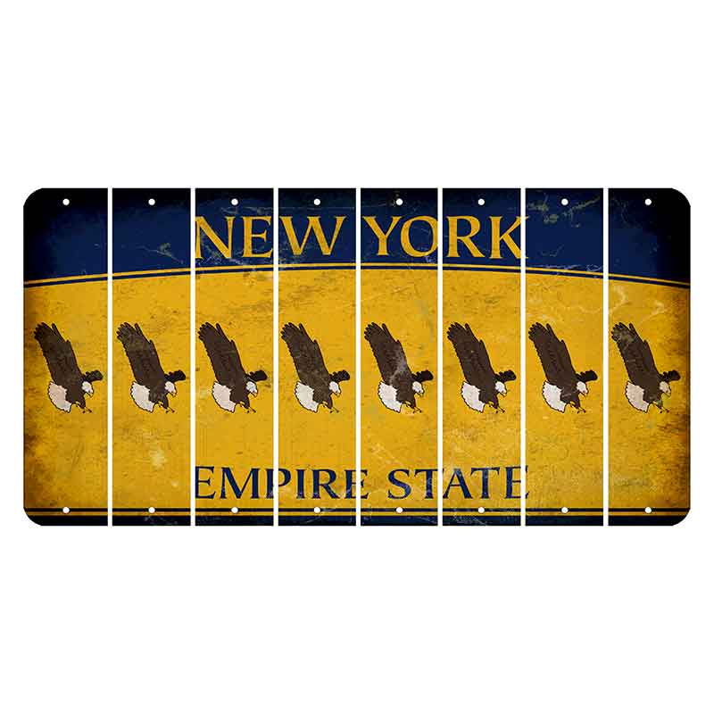 New York Yellow Empire State Cut License Plate Strips (Set of 8) Bald Eagle