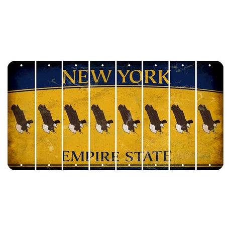 New York Yellow Empire State Cut License Plate Strips (Set of 8) Bald Eagle