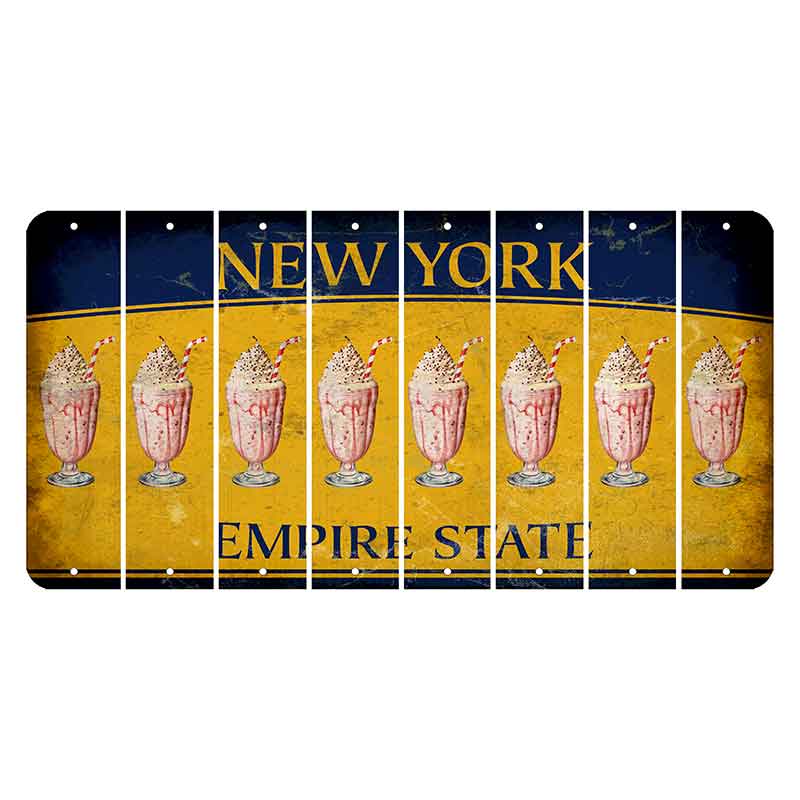 New York Yellow Empire State Cut License Plate Strips (Set of 8) Milkshake