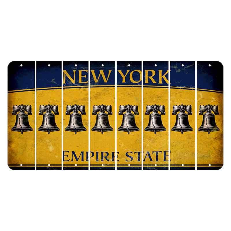 New York Yellow Empire State Cut License Plate Strips (Set of 8) Liberty Bell