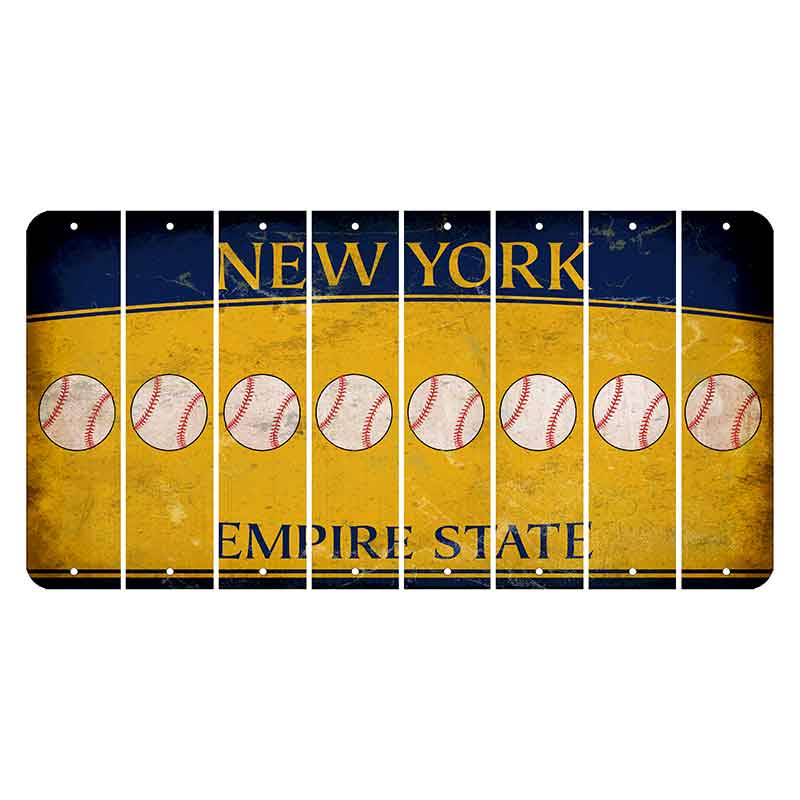 New York Yellow Empire State Cut License Plate Strips (Set of 8) Baseball