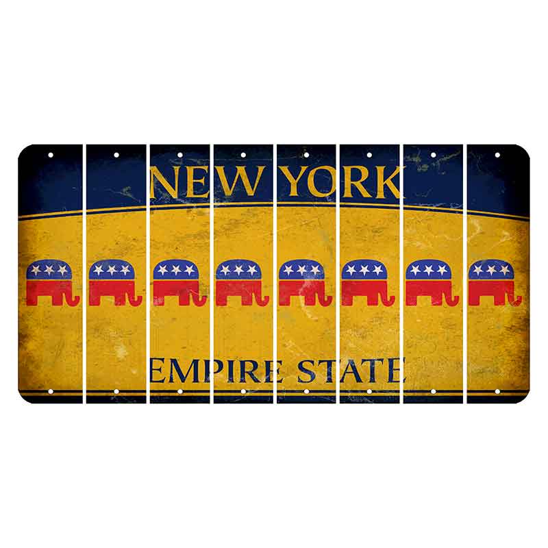 New York Yellow Empire State Cut License Plate Strips (Set of 8) Republican