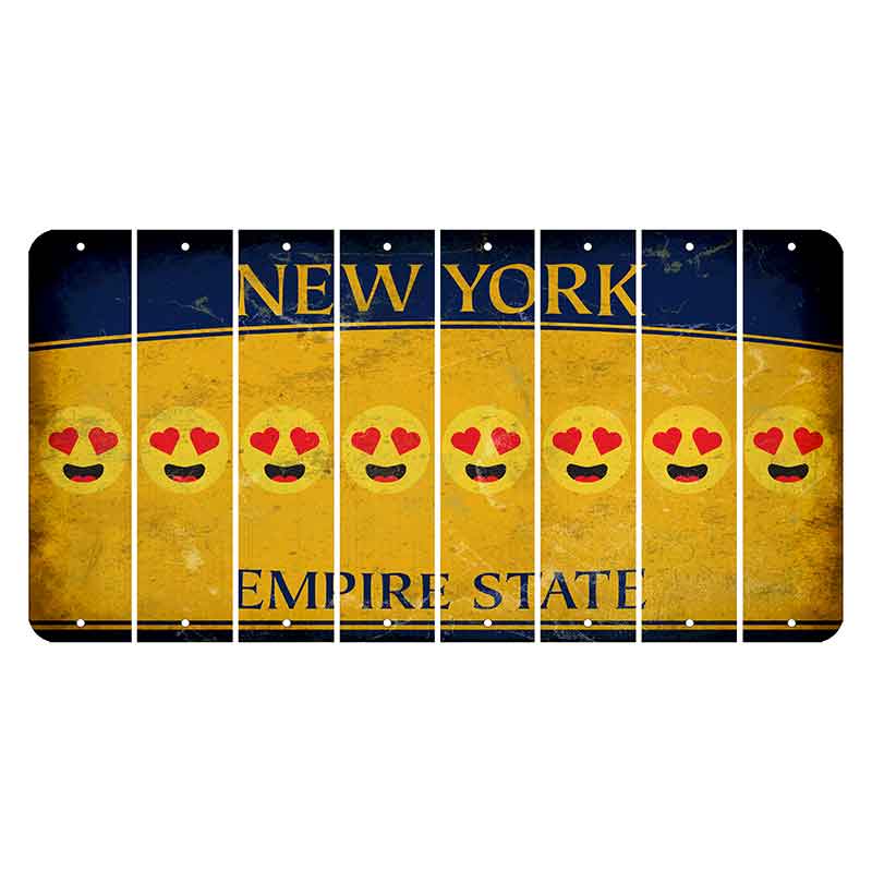 New York Yellow Empire State Cut License Plate Strips (Set of 8) Emoji - Heart Eyes