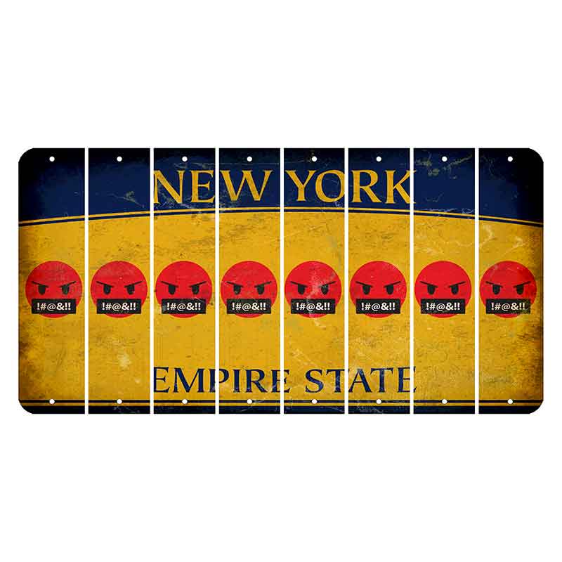 New York Yellow Empire State Cut License Plate Strips (Set of 8) Emoji - Pissed