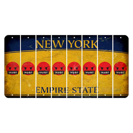 New York Yellow Empire State Cut License Plate Strips (Set of 8) Emoji - Pissed