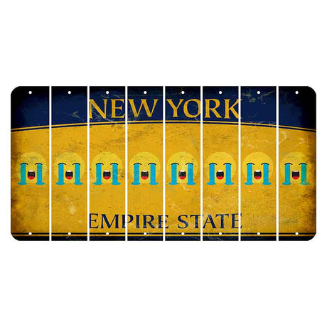 New York Yellow Empire State Cut License Plate Strips (Set of 8) Emoji - Crying