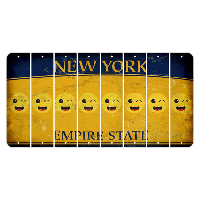 New York Yellow Empire State Cut License Plate Strips (Set of 8) Emoji - Winking