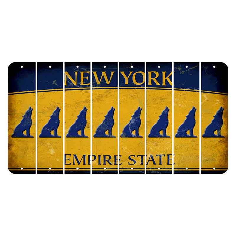 New York Yellow Empire State Cut License Plate Strips (Set of 8) Howling Wolf