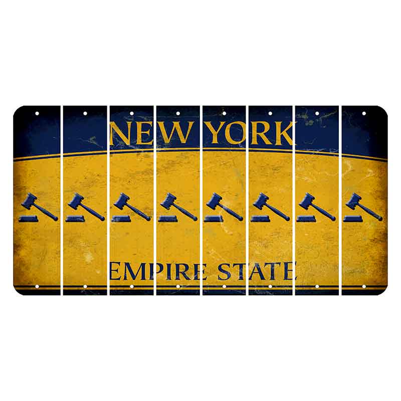 New York Yellow Empire State Cut License Plate Strips (Set of 8) Gavel