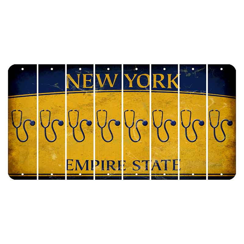 New York Yellow Empire State Cut License Plate Strips (Set of 8) Stethoscope