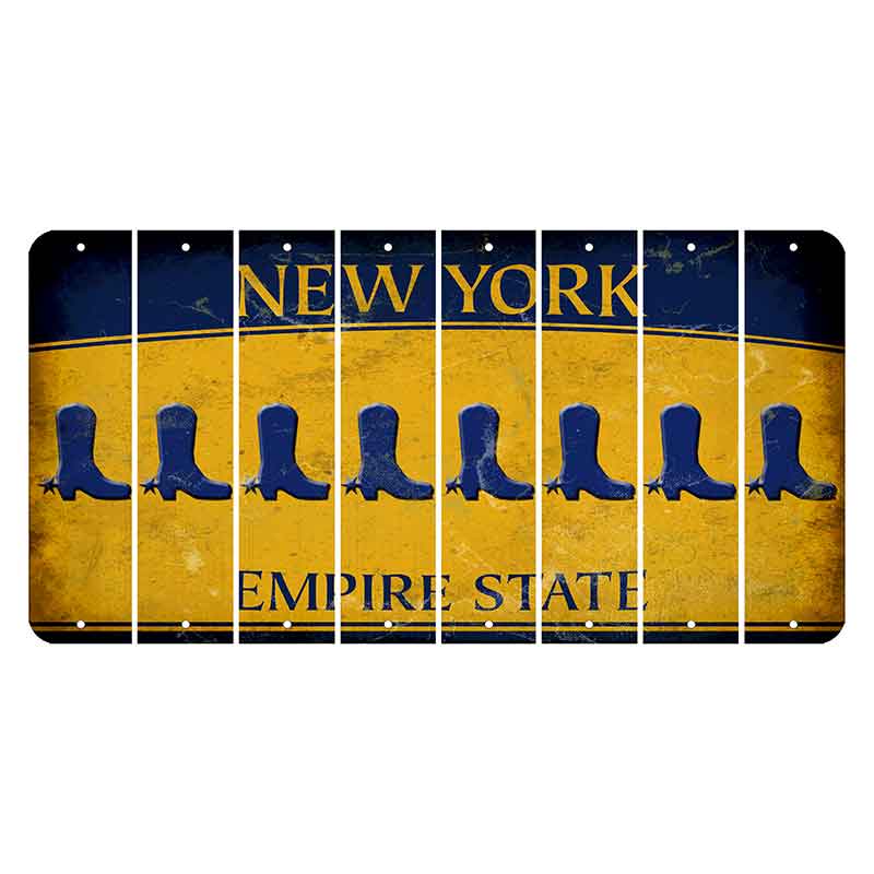 New York Yellow Empire State Cut License Plate Strips (Set of 8) Cowboy Boot