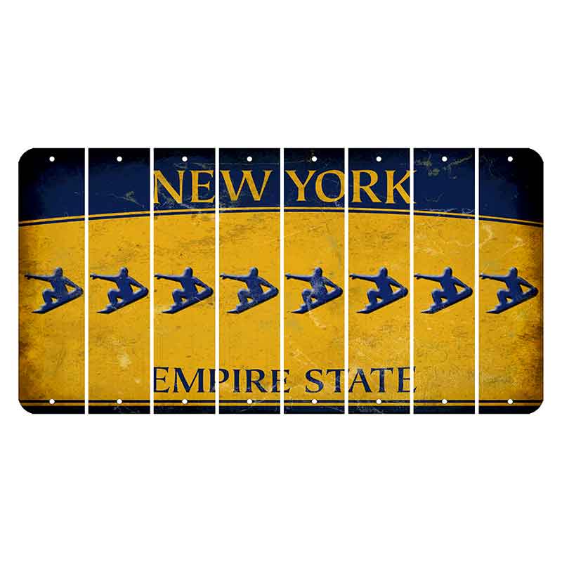 New York Yellow Empire State Cut License Plate Strips (Set of 8) Snowboarder