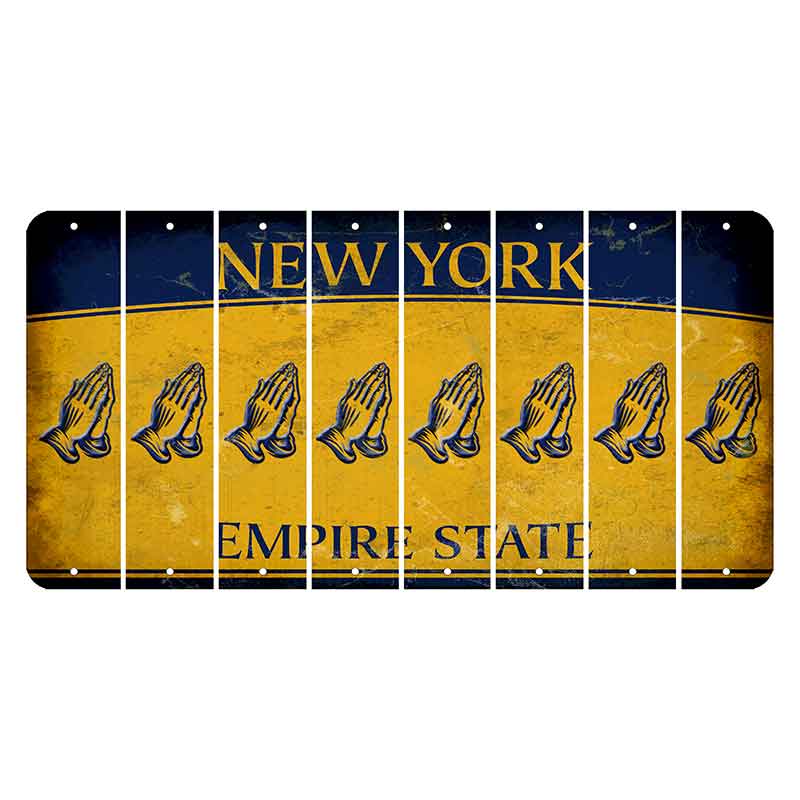 New York Yellow Empire State Cut License Plate Strips (Set of 8) Praying Hands