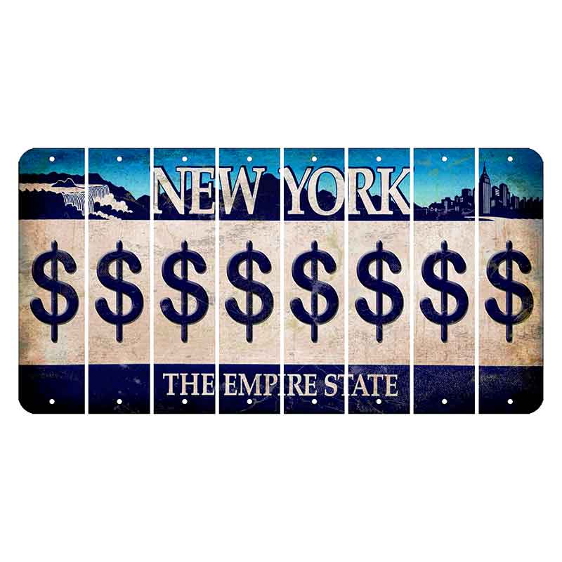 New York Blue The Empire State Cut License Plate Strips (Set of 8) Dollar Sign