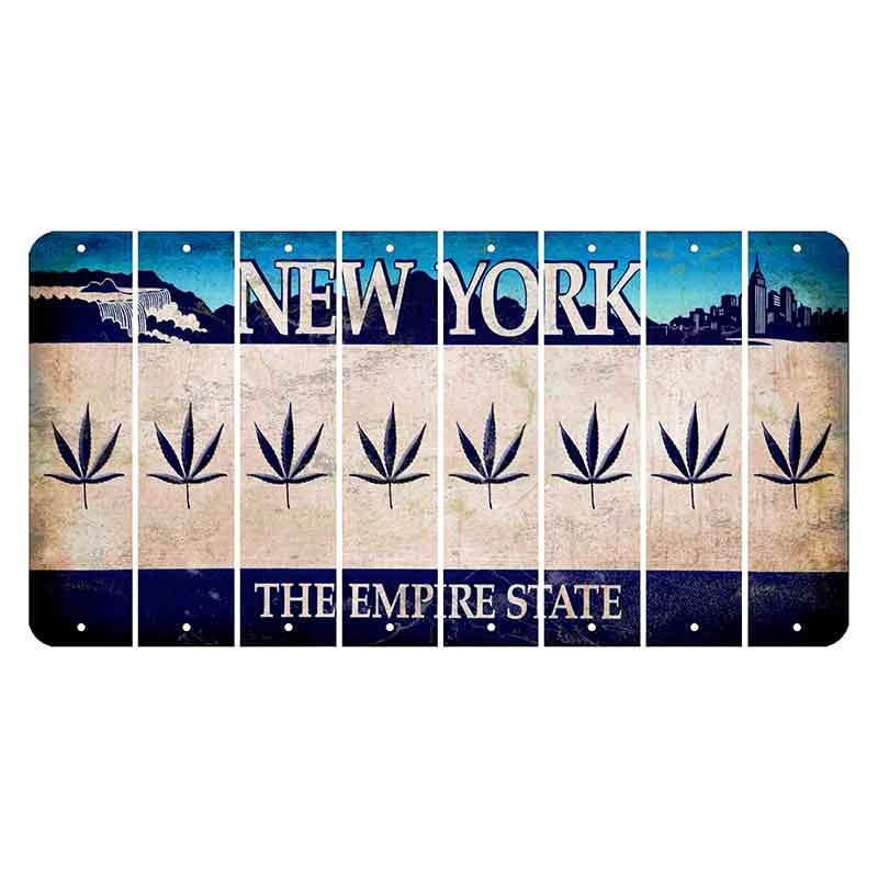 New York Blue The Empire State Cut License Plate Strips (Set of 8) Pot Leaf