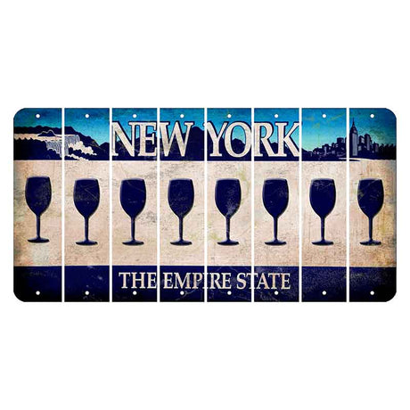 New York Blue The Empire State Cut License Plate Strips (Set of 8) Wine Glass