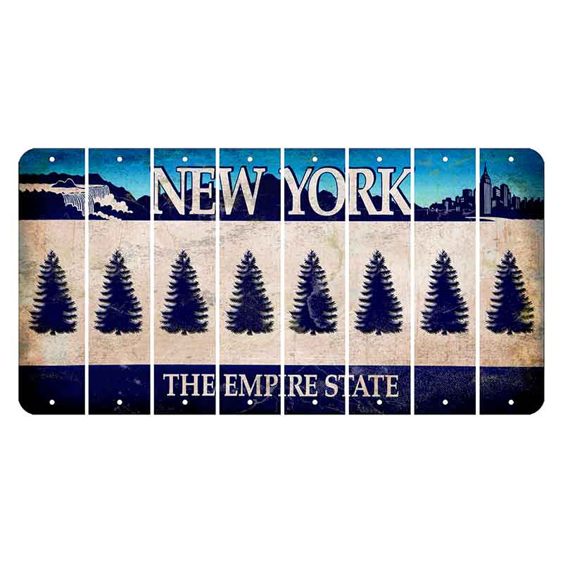 New York Blue The Empire State Cut License Plate Strips (Set of 8) Pine Tree